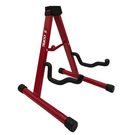 5 Core 5 Core Guitar Stands Floor - Universal A-frame Folding Guitar Holder - w Secure Lock - Soft Padding GSS RED